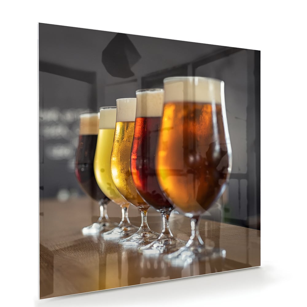 Glasbild mit verschiedenen Bieren – Glasbild aus Sicherheitsglas, Größe 100x70