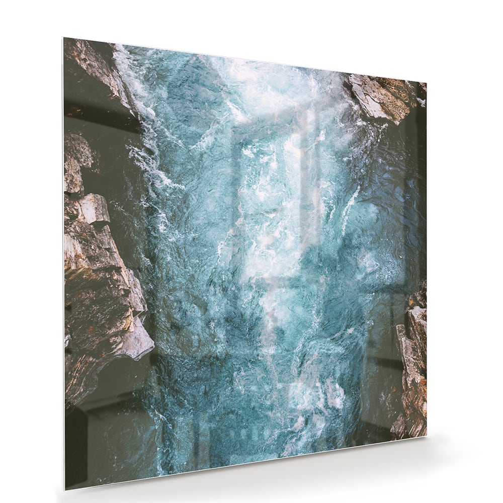 Glasbild mit klarem Bergwasser – Glasbild aus Sicherheitsglas, Größe 100x70