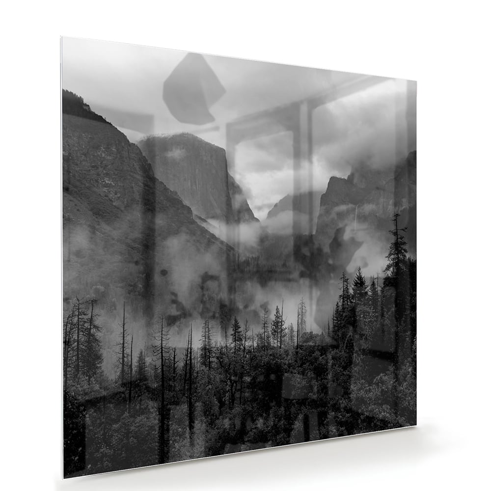 Schwarz-Weiß-Glasbild mit Berglandschaft – Glasbild aus Sicherheitsglas, Größe 100x70