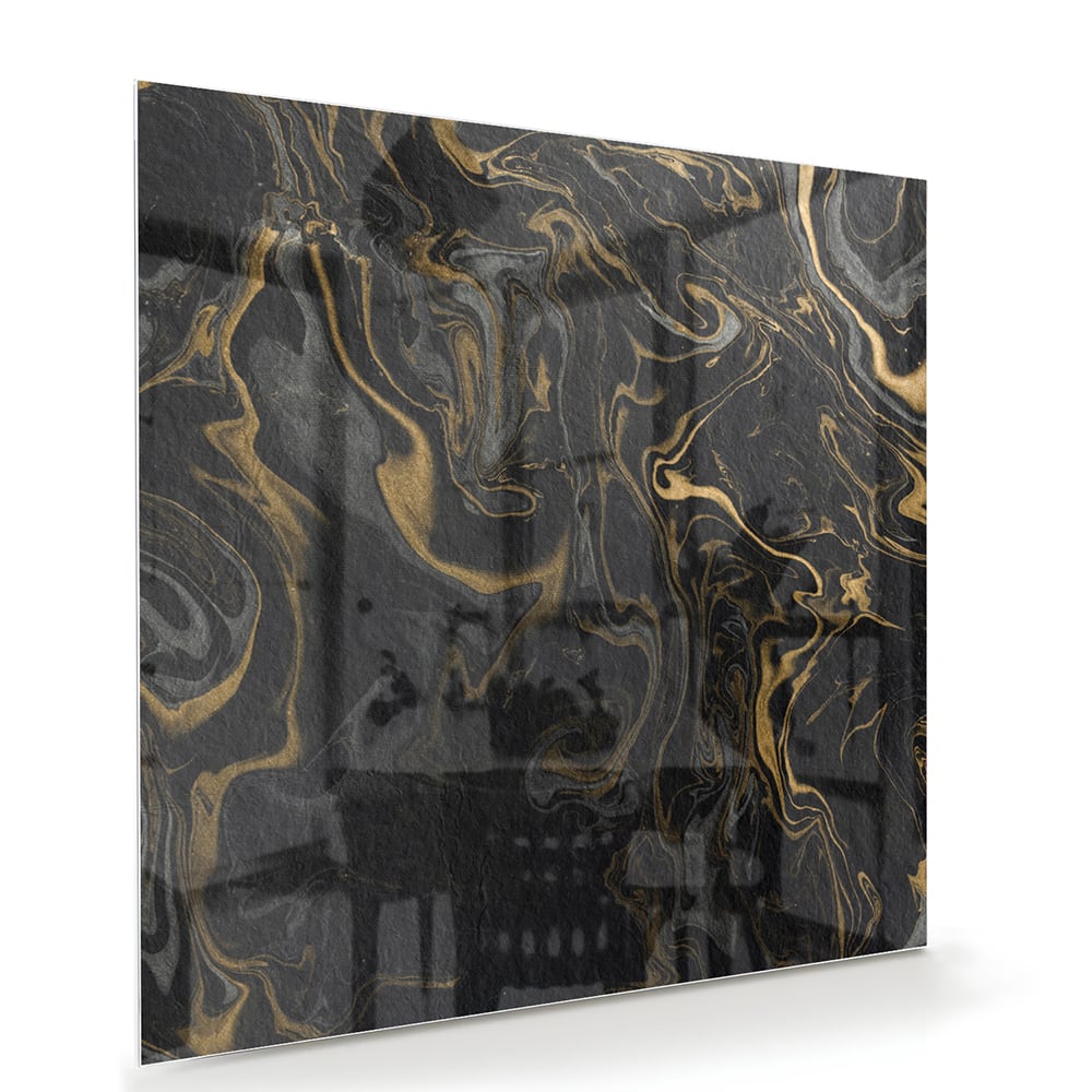 Elegantes schwarz-goldenes Glasbild für Ihr Wohnzimmer – Glasbild aus Sicherheitsglas, Größe 100x70
