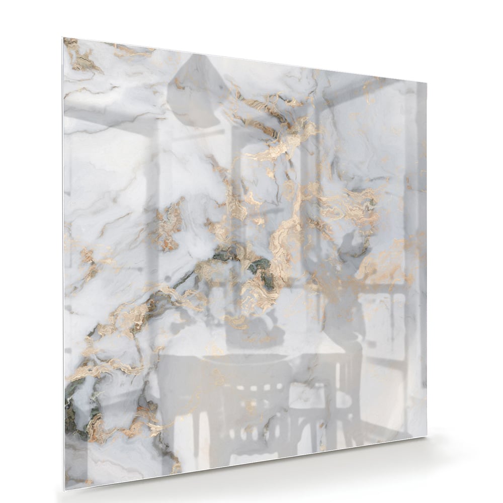 Elegantes Glasbild mit Marmoroptik und goldenen Details – Glasbild aus Sicherheitsglas, Größe 100x70