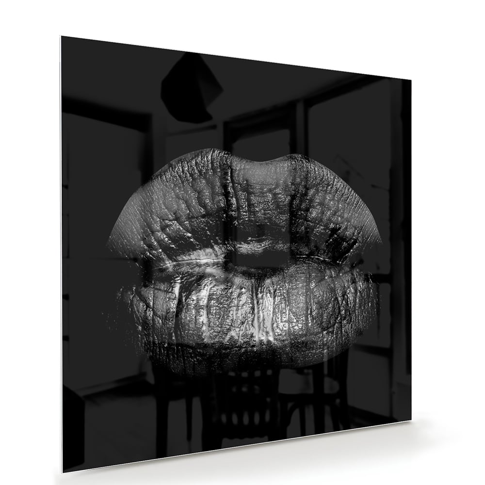 Schwarzes Glasbild mit Lippenprint – Glasbild aus Sicherheitsglas, Größe 100x70