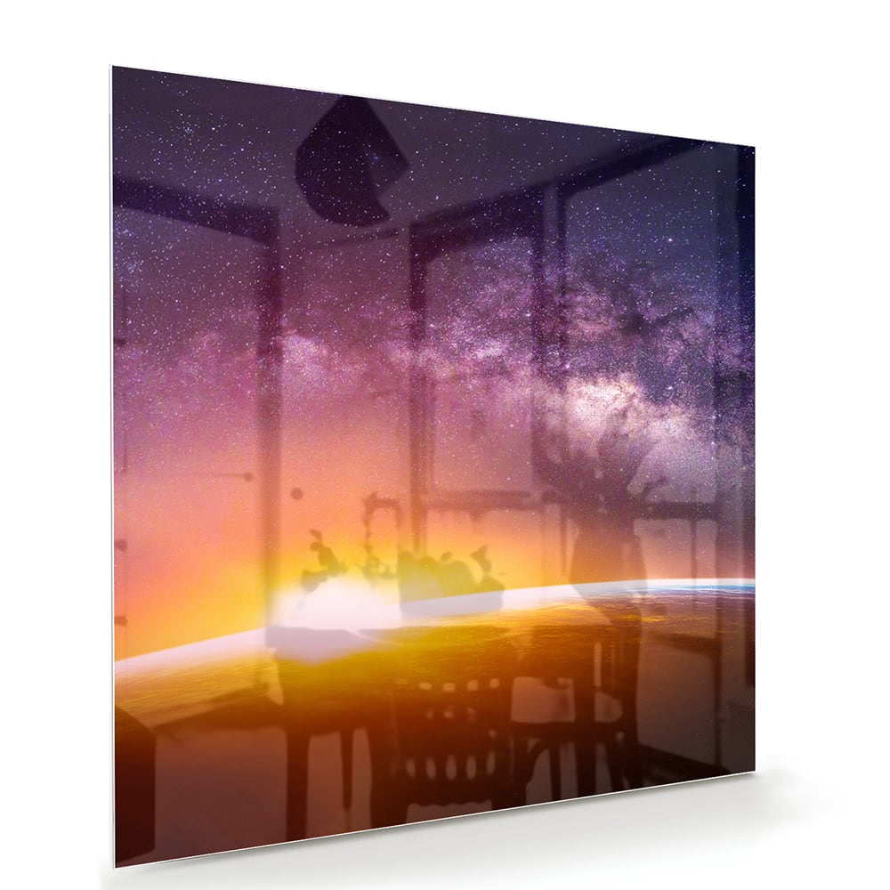 Glasbild mit einem Sternenhimmel bei Sonnenuntergang – Glasbild aus Sicherheitsglas, Größe 100x70