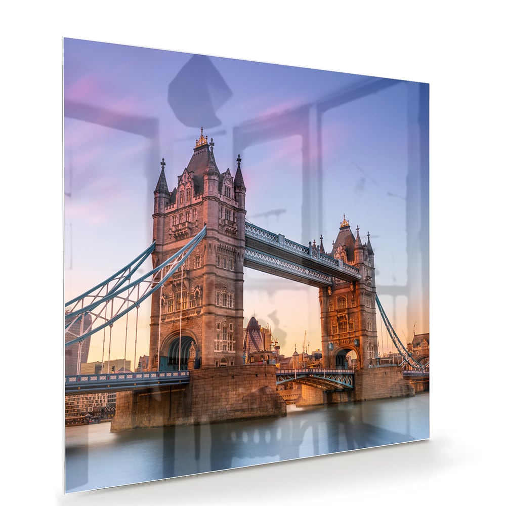 Glasbild mit der Tower Bridge in London – Glasbild aus Sicherheitsglas, Größe 100x70