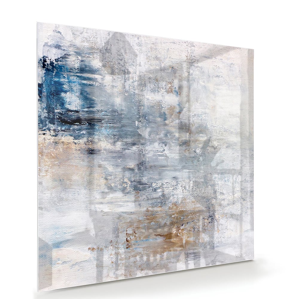Abstraktes Glasbild mit blauen und neutralen Farbtönen – Glasbild aus Sicherheitsglas, Größe 100x70