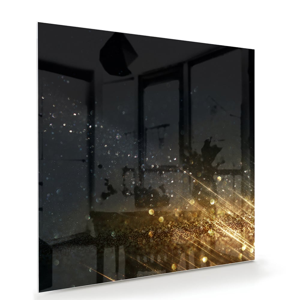 Schwarzes Glasbild mit Sternen und Lichtreflexionen – Glasbild aus Sicherheitsglas, Größe 100x70