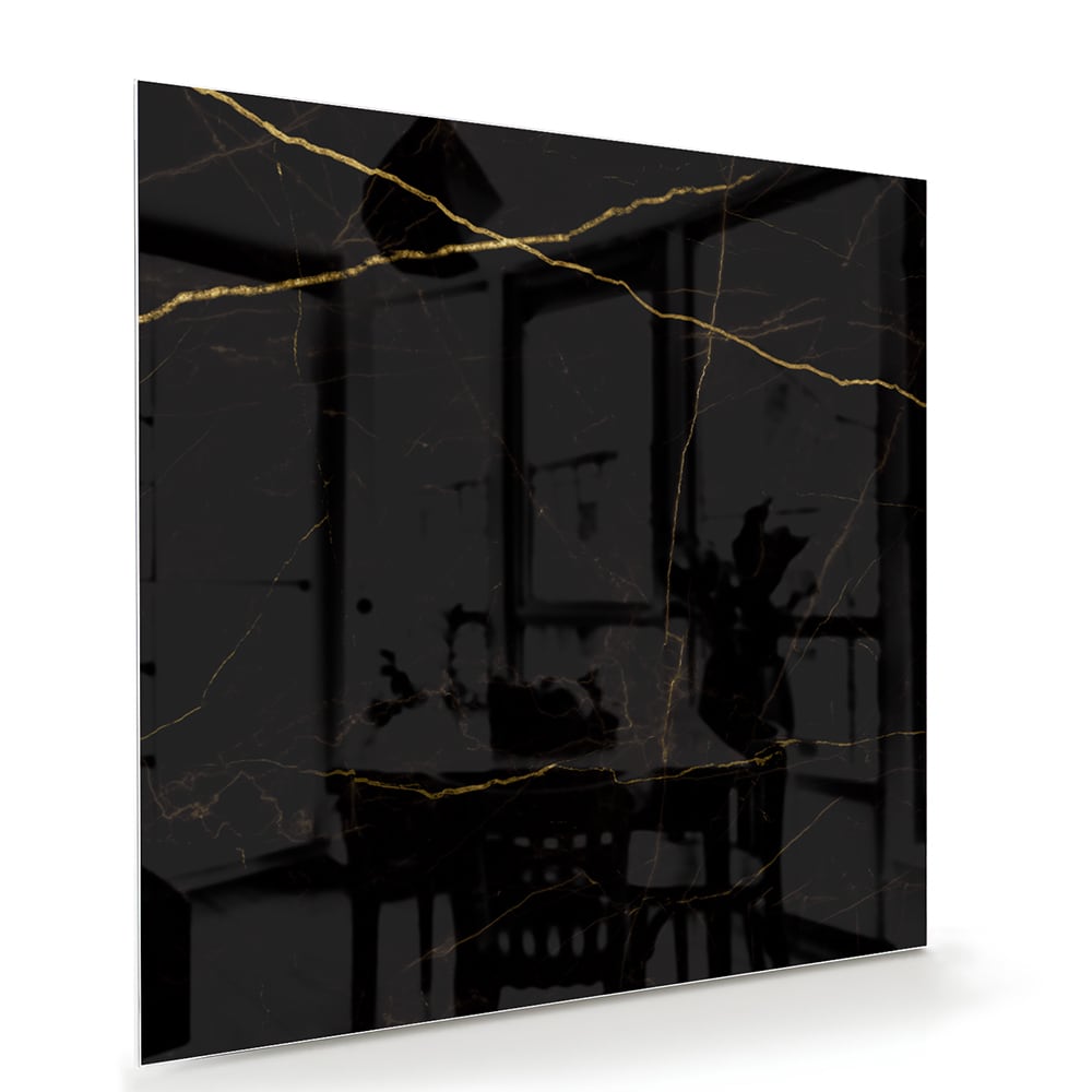 Elegantes schwarzes Glasbild mit goldenen Linien – Glasbild aus Sicherheitsglas, Größe 100x70