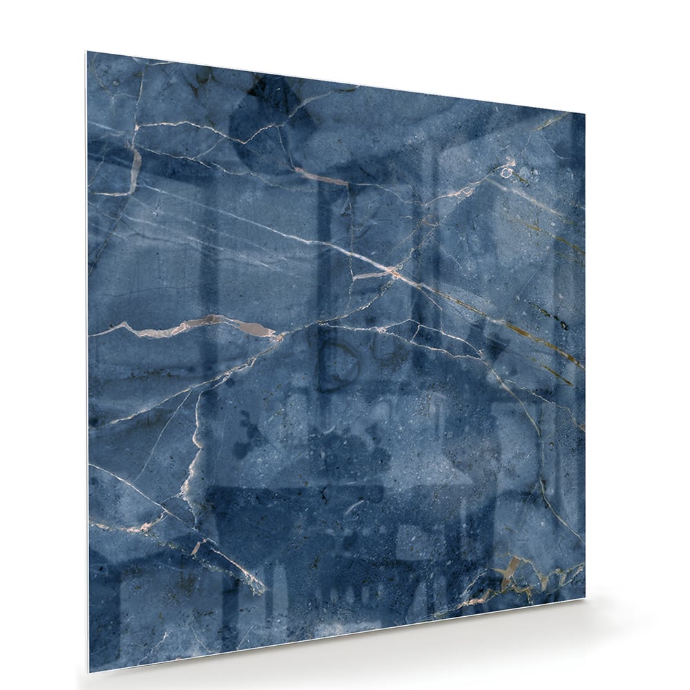 Blaues Glasbild mit Marmoroptik – Glasbild aus Sicherheitsglas, Größe 100x70