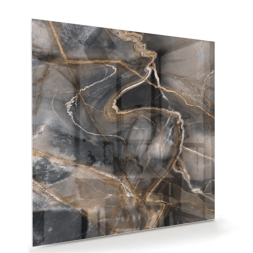 Modernes Glasbild mit abstrakten Linien in Schwarz und Gold – Glasbild aus Sicherheitsglas, Größe 100x70