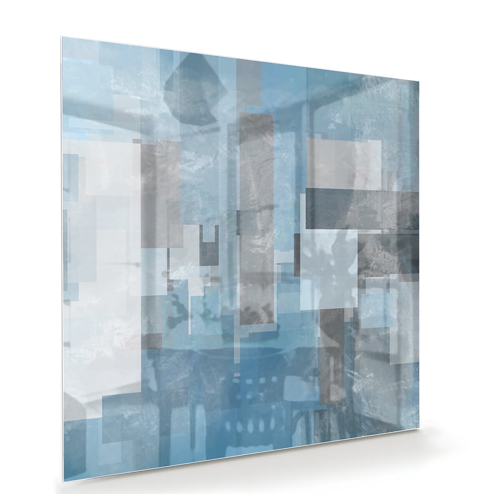 Abstraktes Glasbild in Blau und Grau – Glasbild aus Sicherheitsglas, Größe 100x70