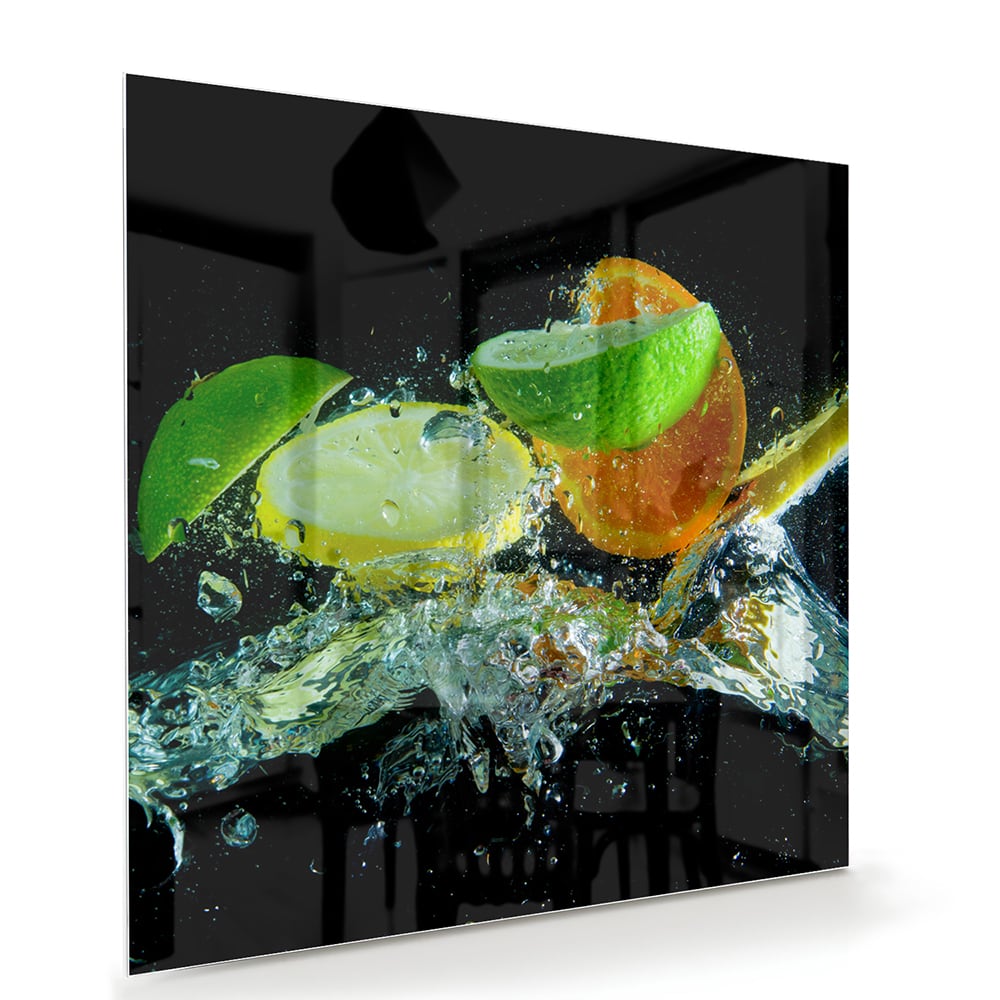 Glasbild mit farbenfrohen Zitrusfrüchten – Glasbild aus Sicherheitsglas, Größe 100x70
