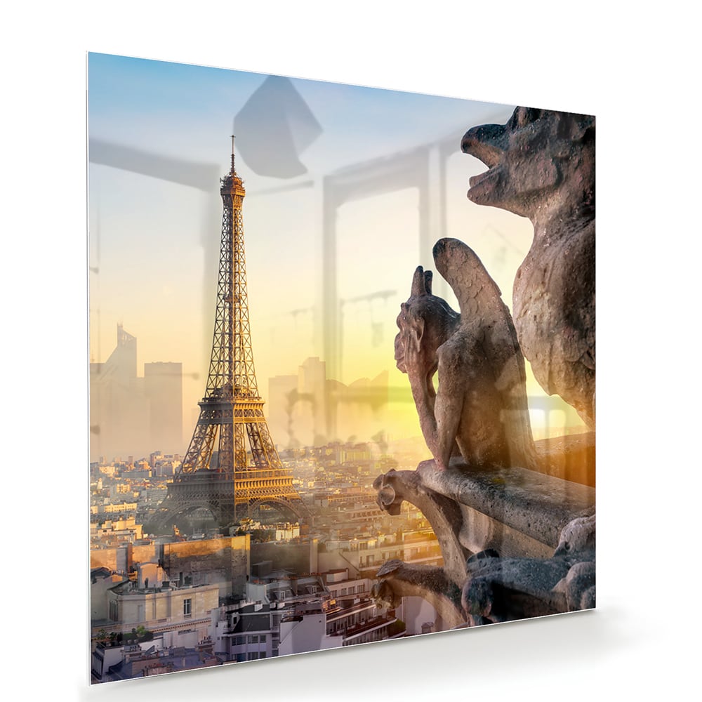 Glasbild mit dem Eiffelturm bei Sonnenuntergang – Glasbild aus Sicherheitsglas, Größe 100x70