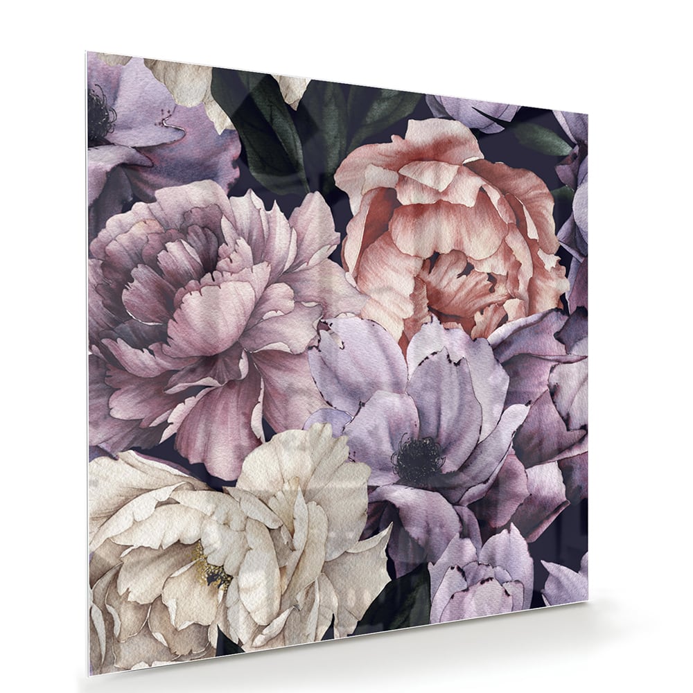 Glasbild mit wunderschönen violetten Blumen – Glasbild aus Sicherheitsglas, Größe 100x70