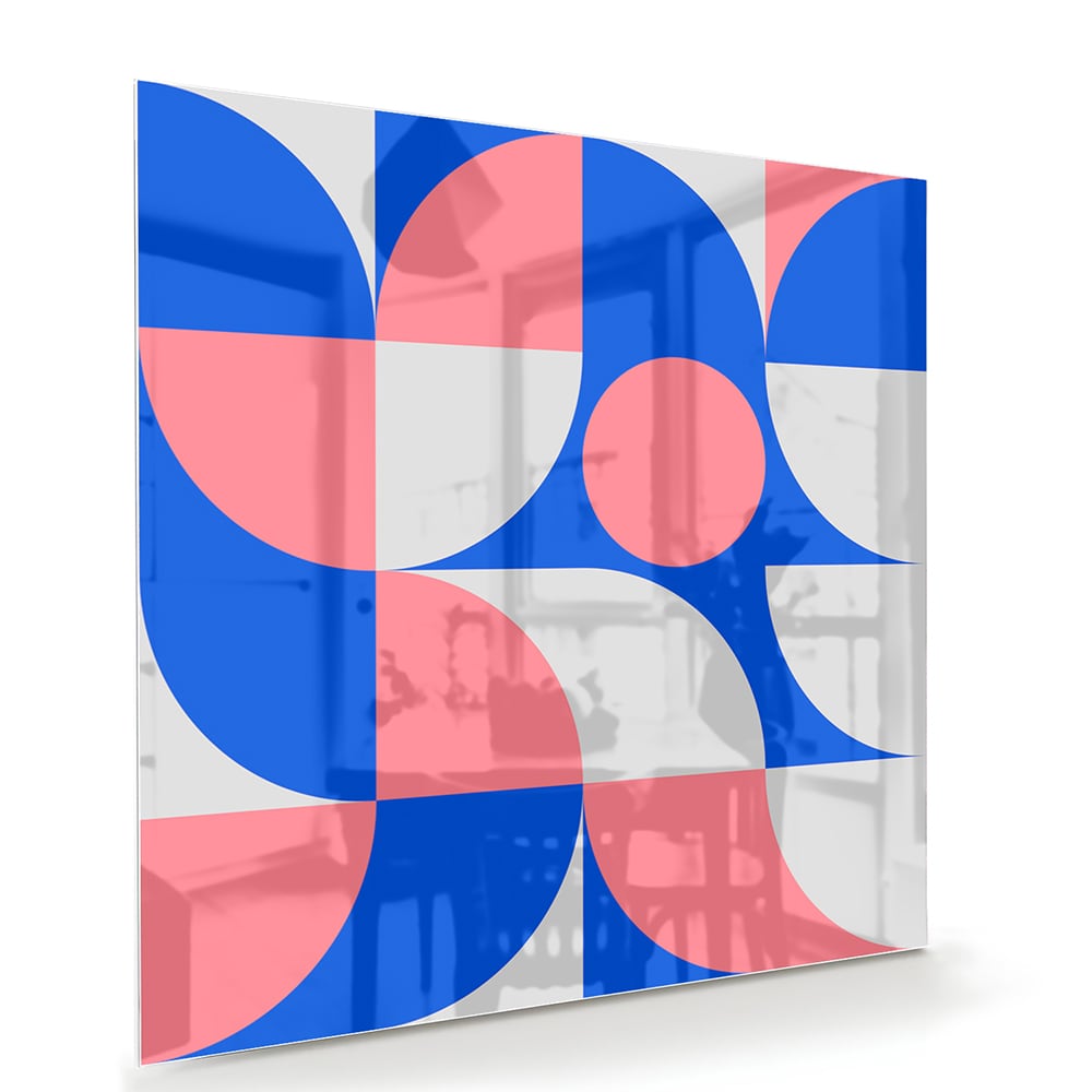 Abstraktes Glasbild mit blauen und rosa Farbtönen – Glasbild aus Sicherheitsglas, Größe 100x70