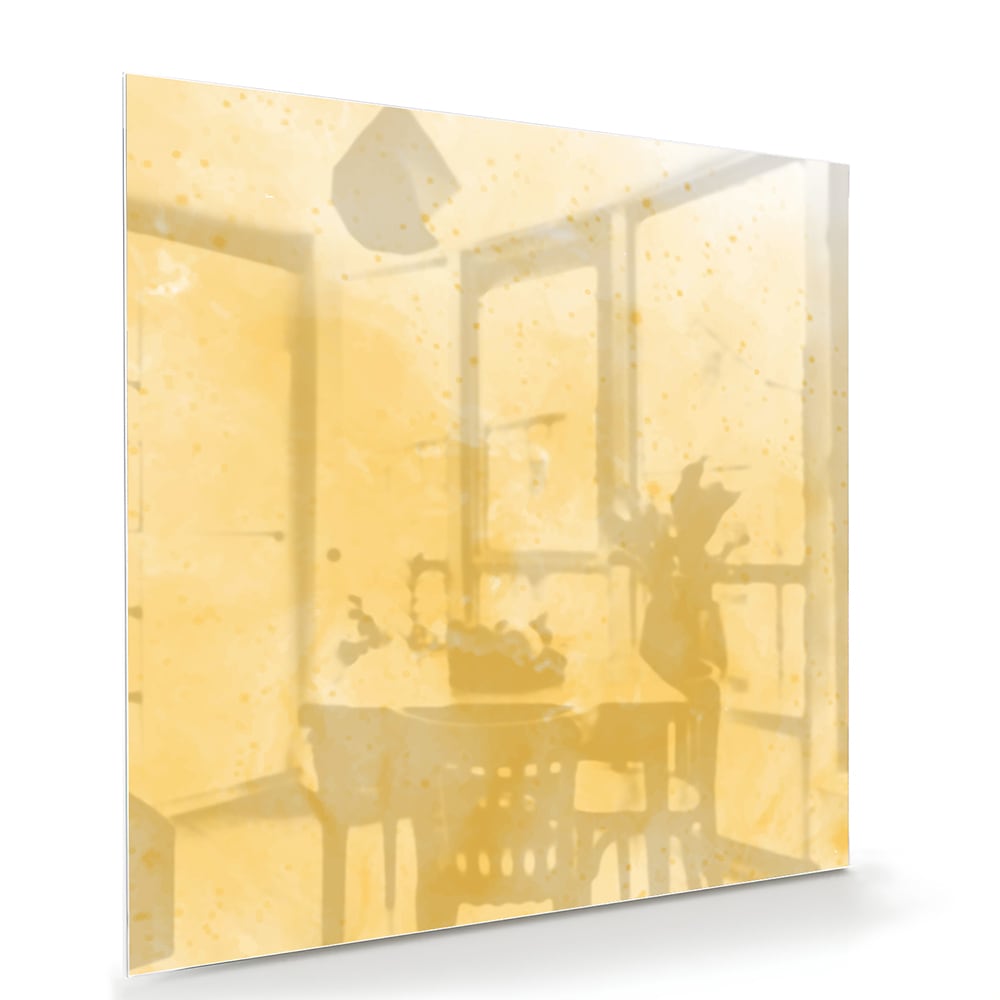 Goldenes abstraktes Glasbild für moderne Innenräume – Glasbild aus Sicherheitsglas, Größe 100x70