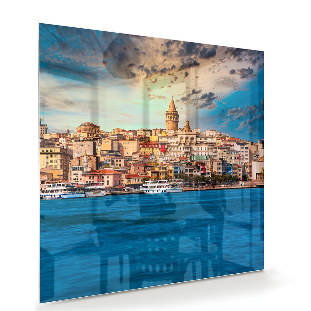 Glasbild – Stadt am See – Glasbild aus Sicherheitsglas, Größe 100x70