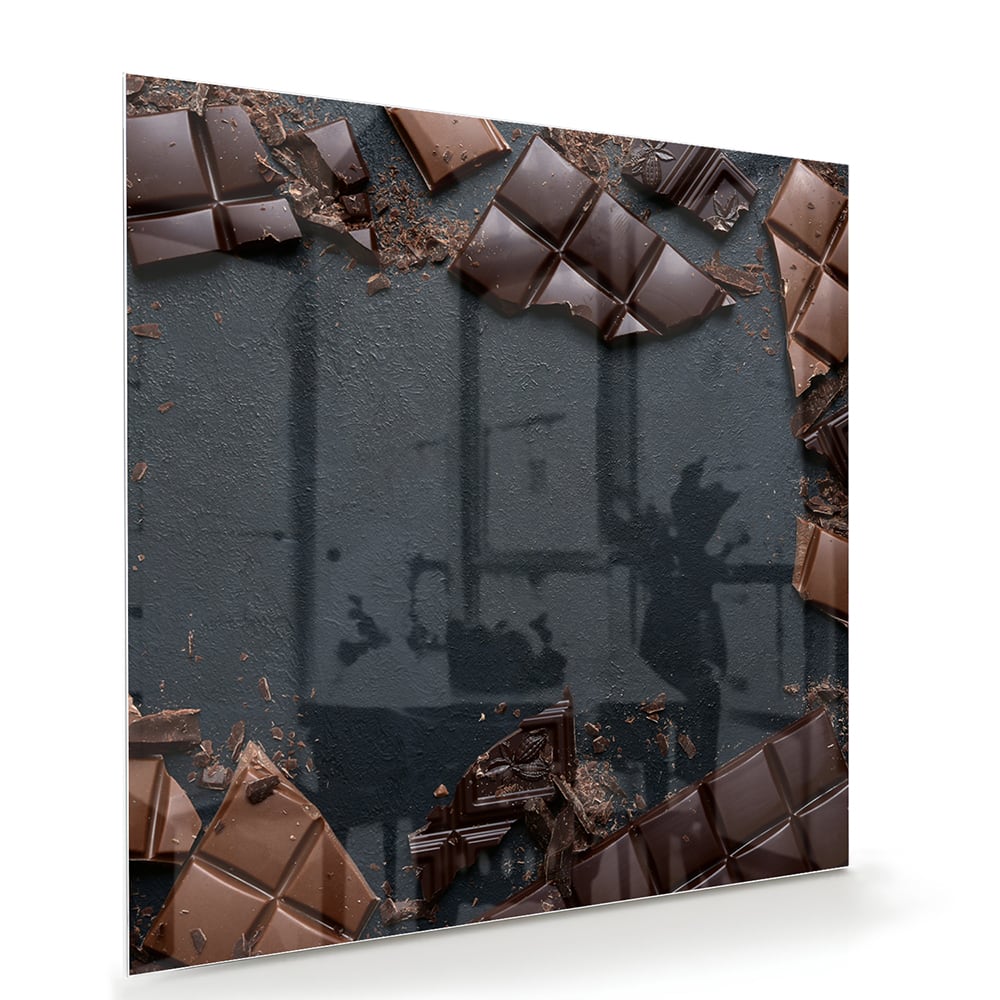 Glasbild mit Schokoladenmotiv für moderne Innenräume – Glasbild aus Sicherheitsglas, Größe 100x70