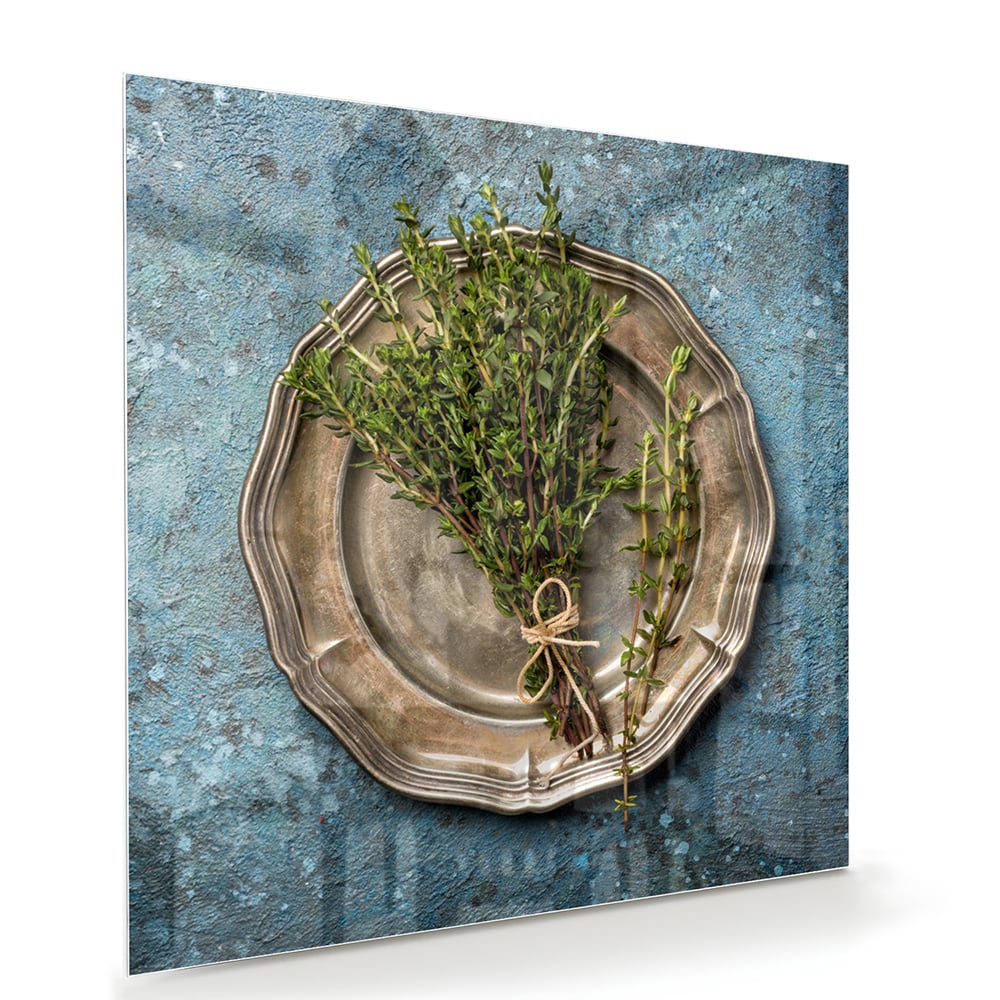 Glasbild mit Grünpflanze in einer antiken Schale – Glasbild aus Sicherheitsglas, Größe 100x70