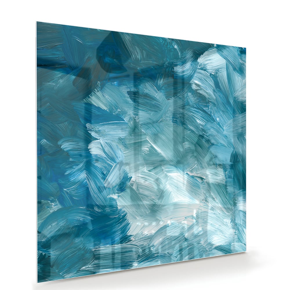 Abstraktes Glasbild in harmonischen Blautönen – Glasbild aus Sicherheitsglas, Größe 100x70