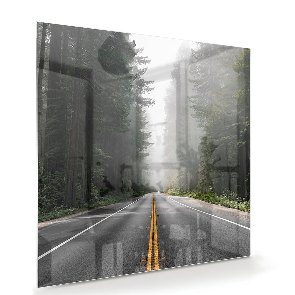 Glasbild – Erkundung eines nebligen Weges – Glasbild aus Sicherheitsglas, Größe 100x70
