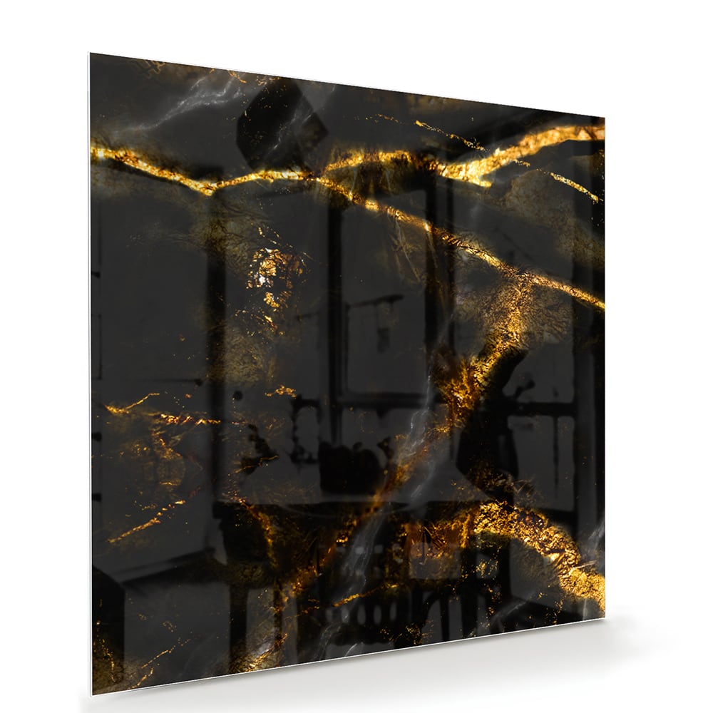Glasbild mit schwarzem und goldenem Marmordesign – Glasbild aus Sicherheitsglas, Größe 100x70