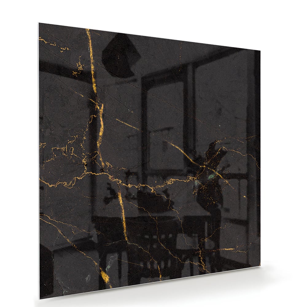 Schwarzes Glasbild mit goldenen Linien – Glasbild aus Sicherheitsglas, Größe 100x70