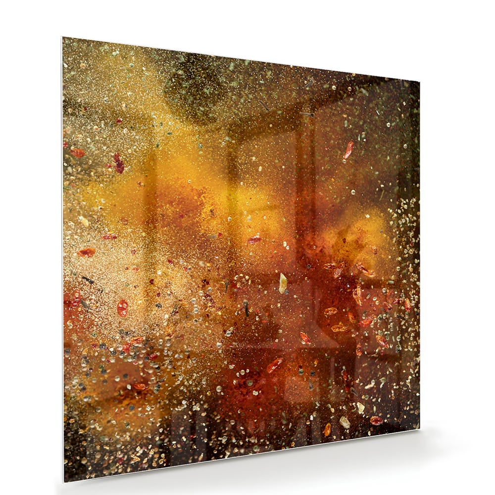 Abstraktes Glasbild mit warmen Farben – Glasbild aus Sicherheitsglas, Größe 100x70