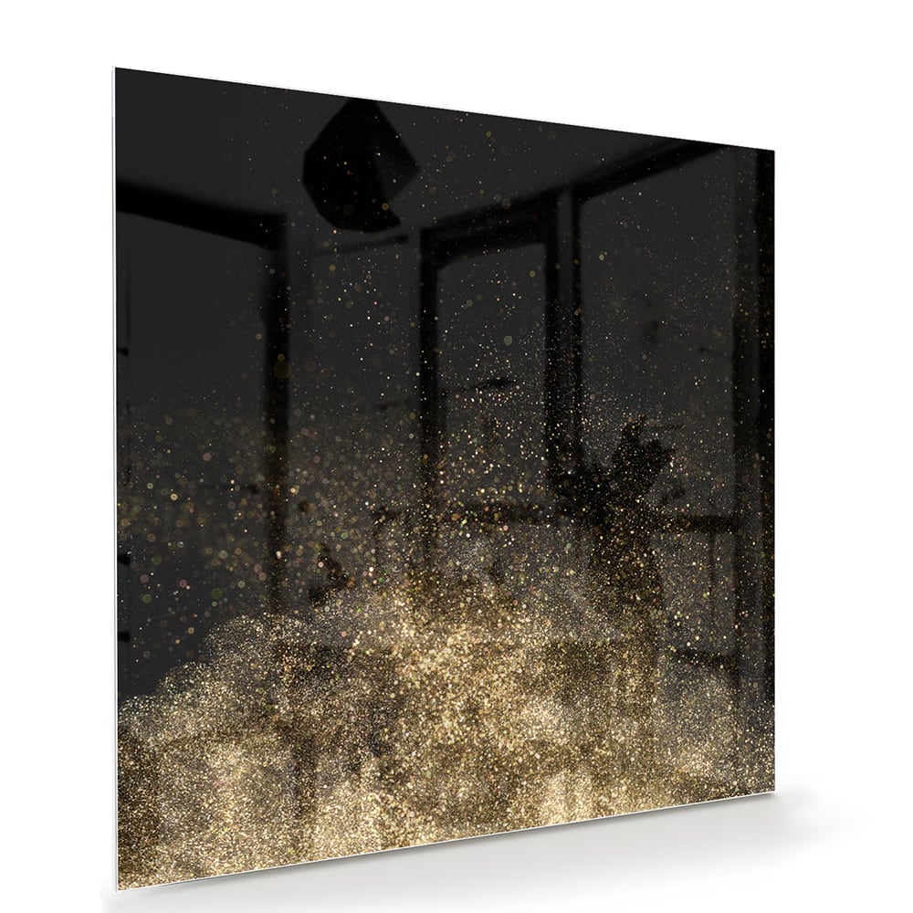 Stilvolles Glasbild mit schwarzen und goldenen Akzenten – Glasbild aus Sicherheitsglas, Größe 100x70