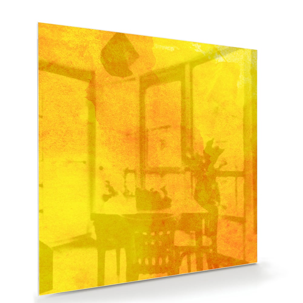 Leuchtend gelbes Glasbild für ein geradliniges Interieur – Glasbild aus Sicherheitsglas, Größe 100x70