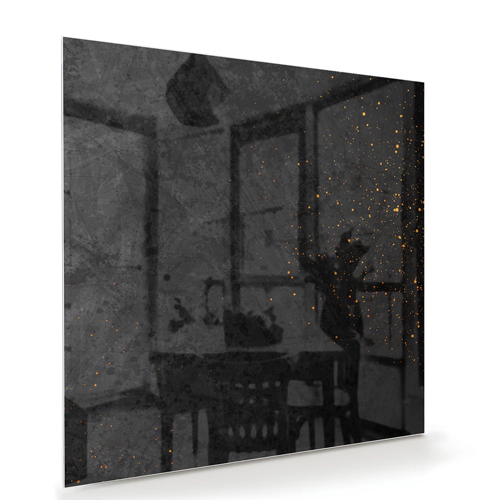 Modernes Glasbild mit dunklem Design und goldenen Akzenten – Glasbild aus Sicherheitsglas, Größe 100x70