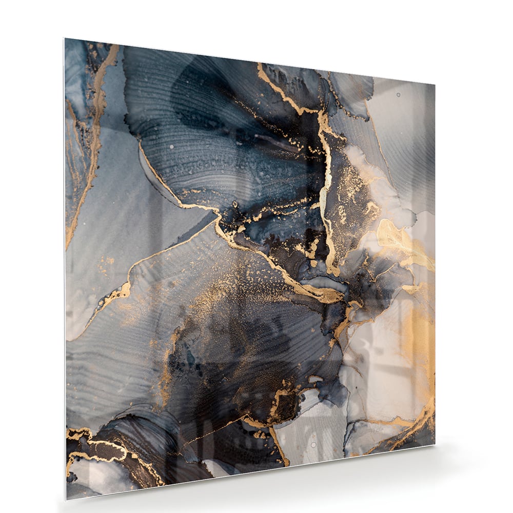 Elegantes Glasbild mit Blau und Gold – Glasbild aus Sicherheitsglas, Größe 100x70