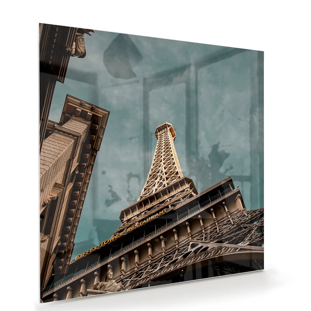 Glasbild mit dem Eiffelturm in luxuriöser Optik – Glasbild aus Sicherheitsglas, Größe 100x70