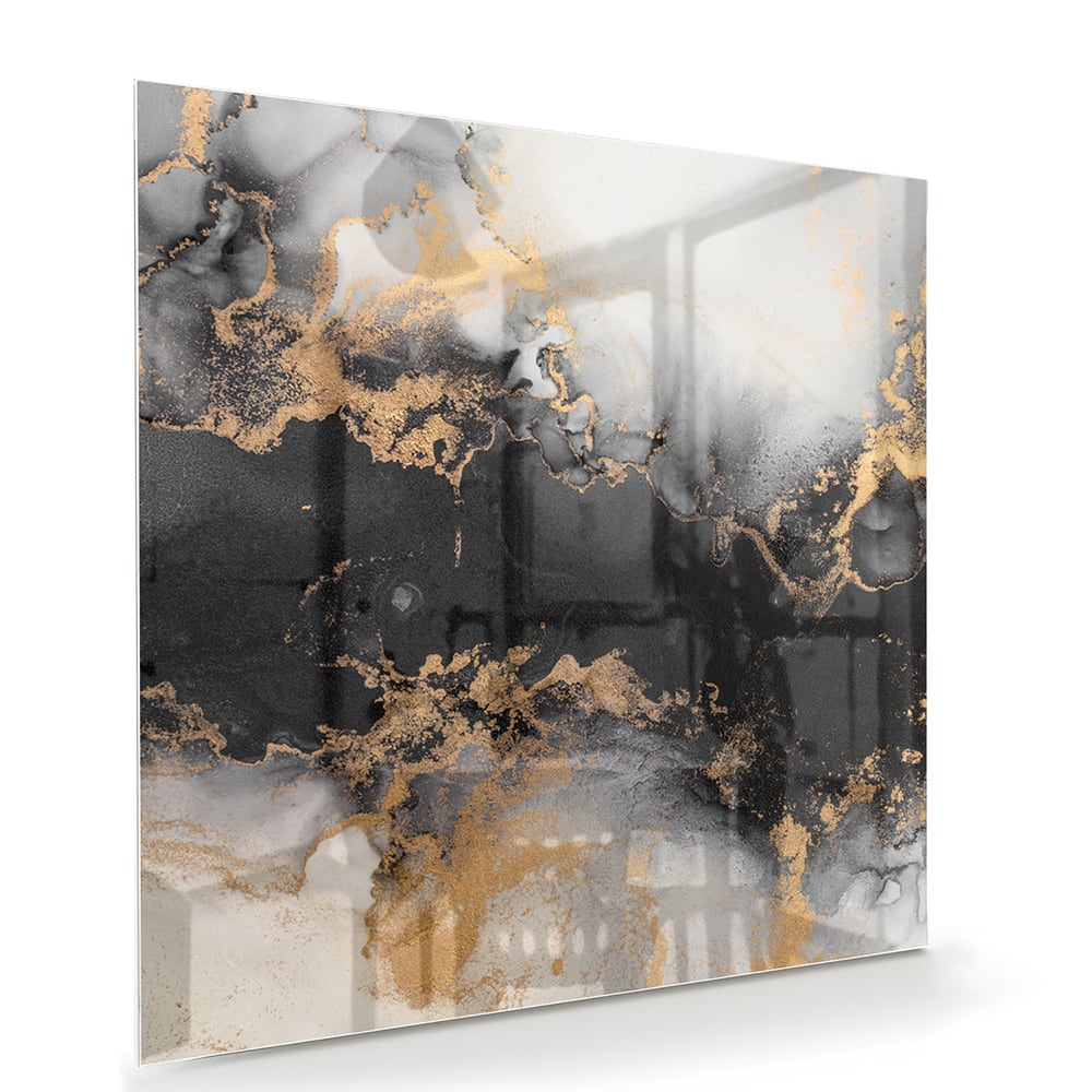 Elegantes Glasbild mit Gold und Schwarz – Glasbild aus Sicherheitsglas, Größe 100x70