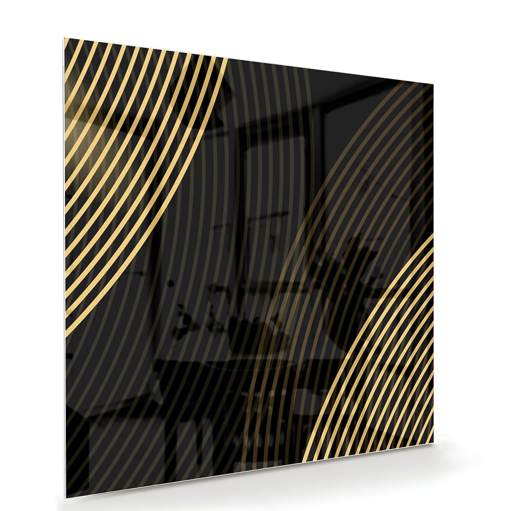 Geradliniges Glasbild mit goldenen Linien – Glasbild aus Sicherheitsglas, Größe 100x70