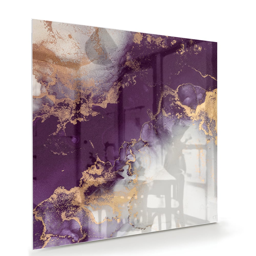 Violettes Glasbild mit goldenen Akzenten – Glasbild aus Sicherheitsglas, Größe 100x70
