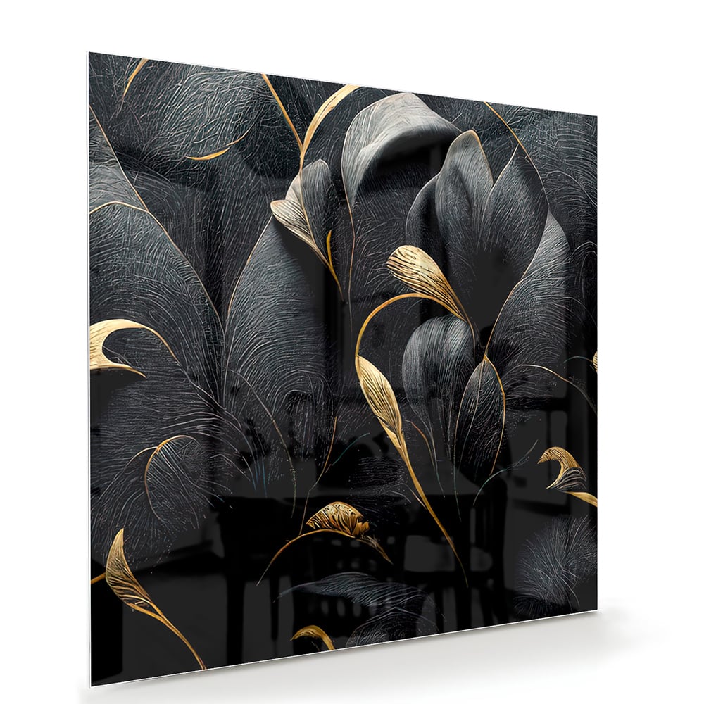 Elegantes Glasbild mit goldenen Blättern – Glasbild aus Sicherheitsglas, Größe 100x70
