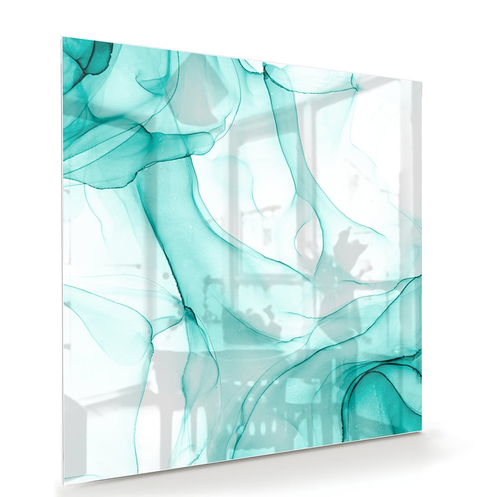 Hellblaues abstraktes Glasbild für elegante Innenräume – Glasbild aus Sicherheitsglas, Größe 100x70