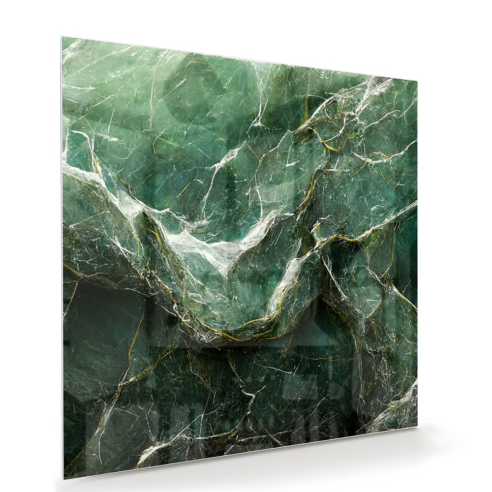 Glasbild mit grüner Marmoroptik – Glasbild aus Sicherheitsglas, Größe 100x70