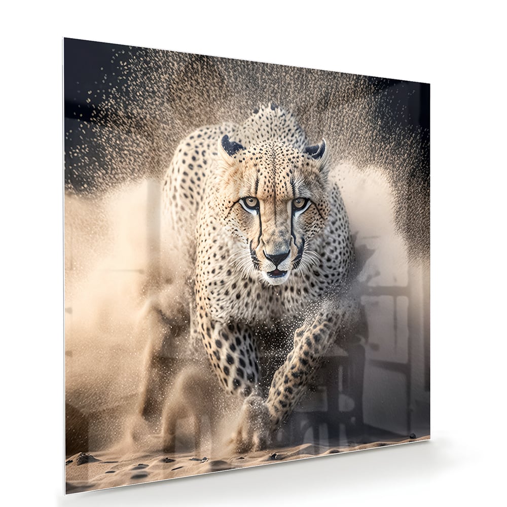 Dynamisches Glasbild mit einem Geparden – Glasbild aus Sicherheitsglas, Größe 100x70
