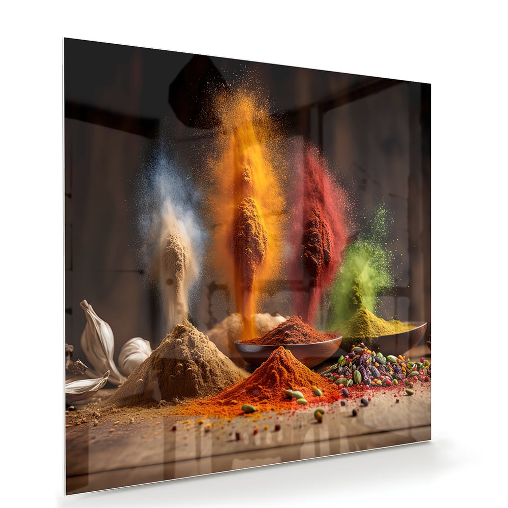 Farbenfrohe Gewürze: Glasbild für die Küche – Glasbild aus Sicherheitsglas, Größe 100x70