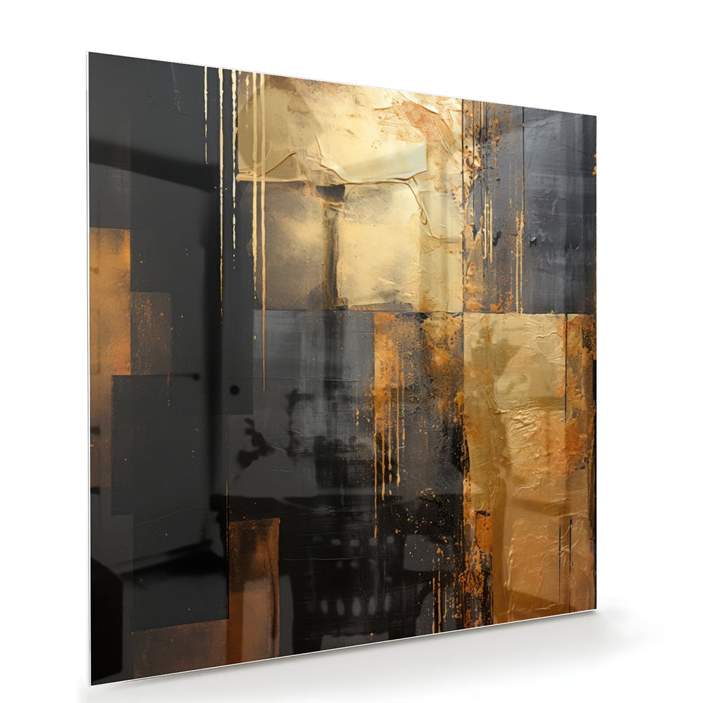 Abstraktes Glasbild in Gold und Schwarz – Glasbild aus Sicherheitsglas, Größe 100x70
