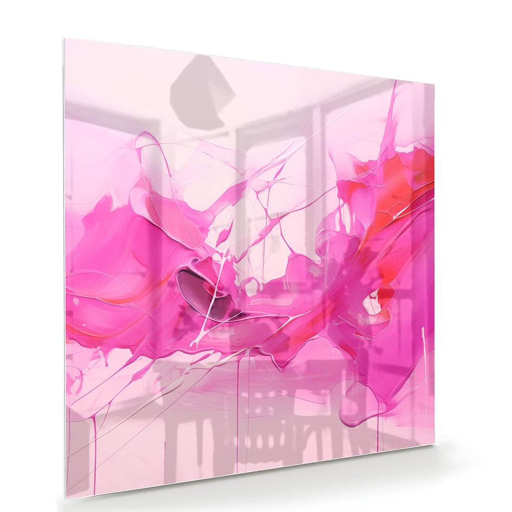 Abstraktes Glasbild in leuchtenden Rosatönen – Glasbild aus Sicherheitsglas, Größe 100x70