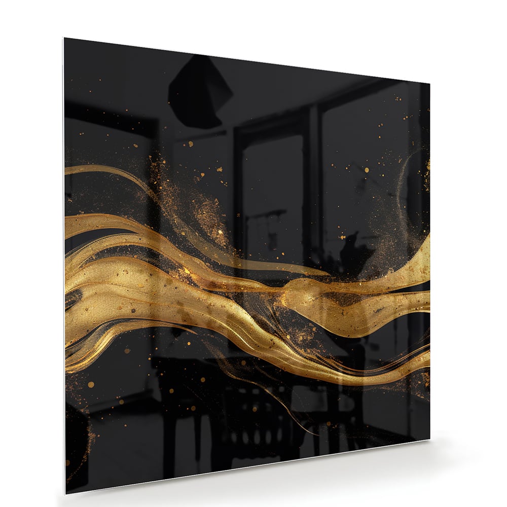 Elegantes Glasbild mit goldenen Linien – Glasbild aus Sicherheitsglas, Größe 100x70
