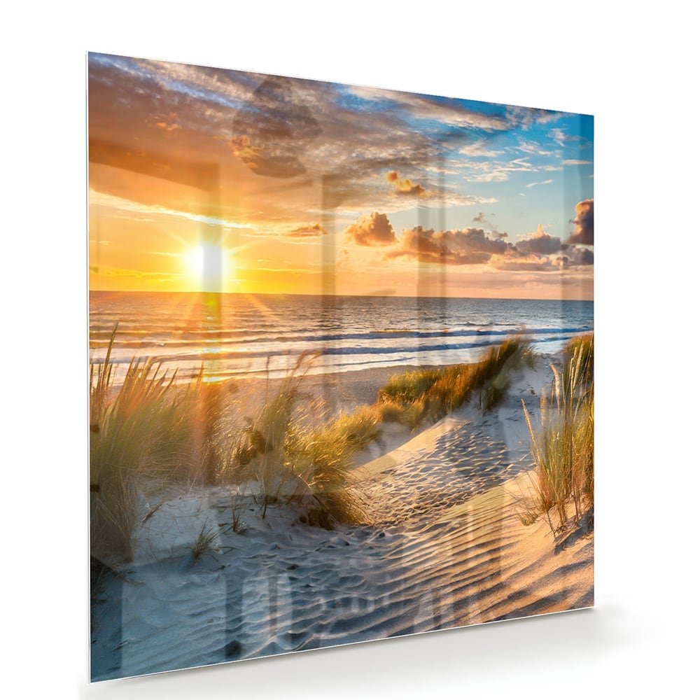 Glasbild – Sonnenuntergang am Strand – Glasbild aus Sicherheitsglas, Größe 100x70