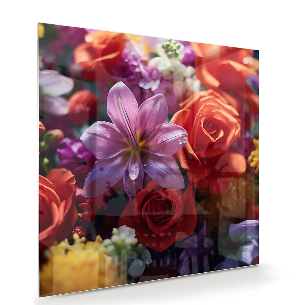 Farbenfrohes Glasbild mit Blütenpracht – Glasbild aus Sicherheitsglas, Größe 100x70