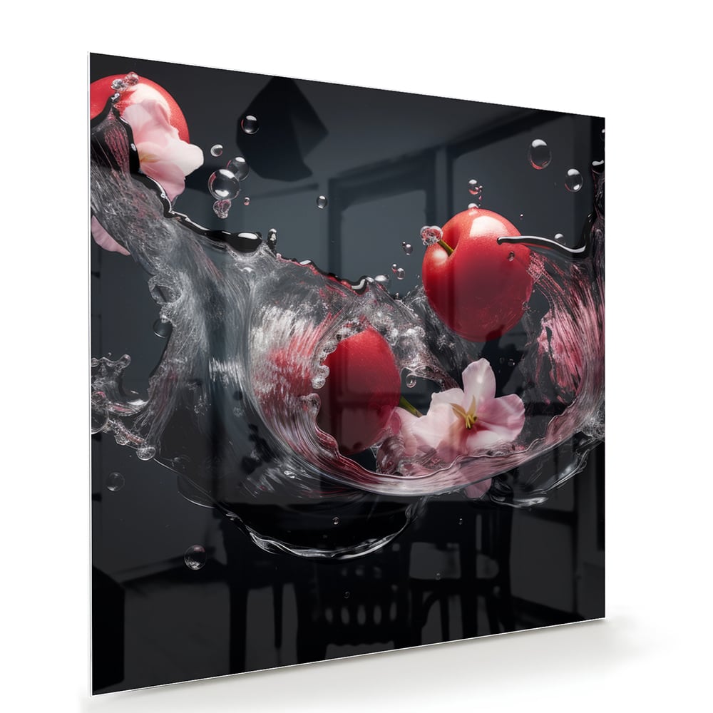 Glasbild mit rosa Blumen und Wassertropfen – Glasbild aus Sicherheitsglas, Größe 100x70