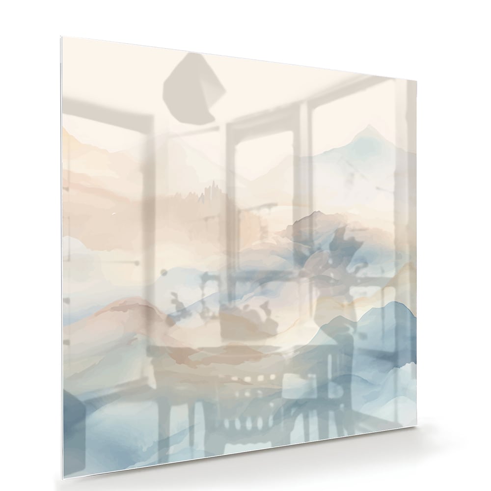 Glasbild mit träumerischer Berglandschaft – Glasbild aus Sicherheitsglas, Größe 100x70