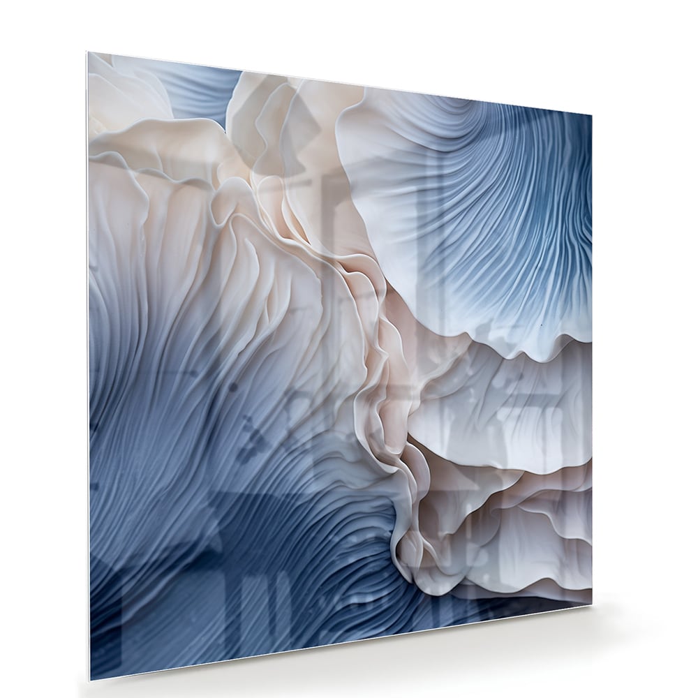 Elegantes Glasbild mit blauen und weißen Mustern – Glasbild aus Sicherheitsglas, Größe 100x70