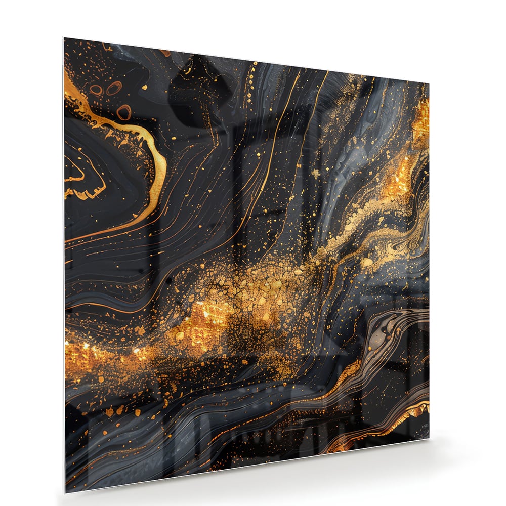 Glasbild mit goldener und schwarzer Marmoroptik – Glasbild aus Sicherheitsglas, Größe 100x70