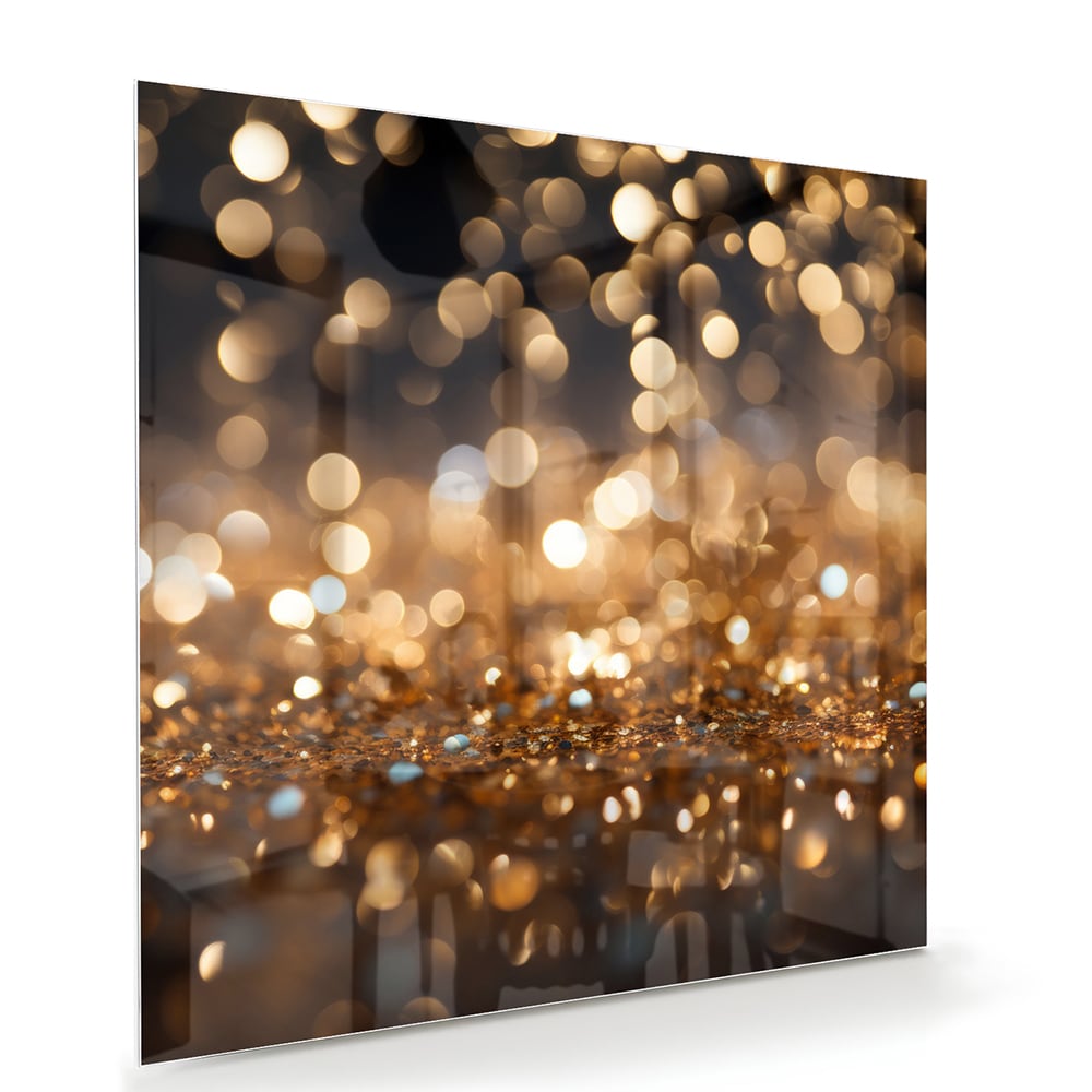 Glasbild mit goldenem Bokeh in moderner Szenerie – Glasbild aus Sicherheitsglas, Größe 100x70